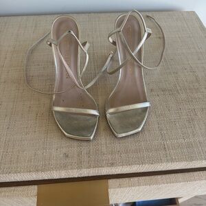 Stuart Weitzman Gold Barely Nudist 100 Strappy Heels